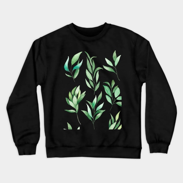 Eucalyptus watercolor Greenery Leaves Pattern Crewneck Sweatshirt by ArunikaPrints